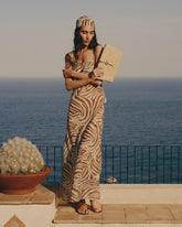 Pochette Kaia in Raffia Naturale e Pelle Tan |