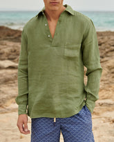 Camicia Nassau Con Scollo A Polo in Lino Tinto Capo |