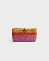 Pochette Kaia in Raffia Multicolor e Pelle Marrone |