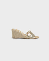 Espadrillas Mule con Zeppa e Fasce Multiple in Pelle Metallizzata |