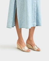 Espadrillas Mule con Zeppa e Fasce Multiple in Pelle Metallizzata |