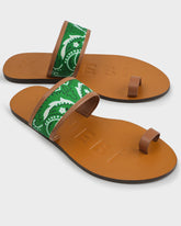 Cotton Bandana & Leather Toe Ring Sandals - Leather Sandals | 