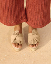 Suede Platforms With Knot - Wedge Espadrilles | 