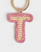 Natural Raffia Letter T Charm Keyring - Keychains & Charms | 
