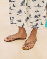 Leather Double Band Flip Flop Sandals - Leather Sandals | 