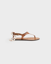Leather Thongs Sandals With Shell Anklet - Leather Sandals | 
