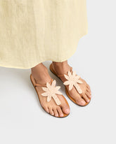 Leather & Raffia Thongs Sandals - Leather Sandals | 