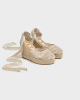 Cotton Net Wedge Espadrilles - Women's Shoes | 