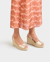 Metallic Leather Slingback Wedge Espadrilles - Women's Shoes | 